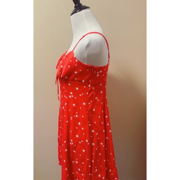 Zara Stars Spaghetti Straps Satin Red Mini Dress New Size M - Picture 8 of 11